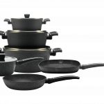 Royal Swiss – 10-Piece Cookware Set with Extra Grill – Black, Beige & Pink